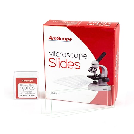 Amscope 72 Pre-Cleaned Blank Microscope Slides and 100 Square Cover Glass BS-72P-S100-22
